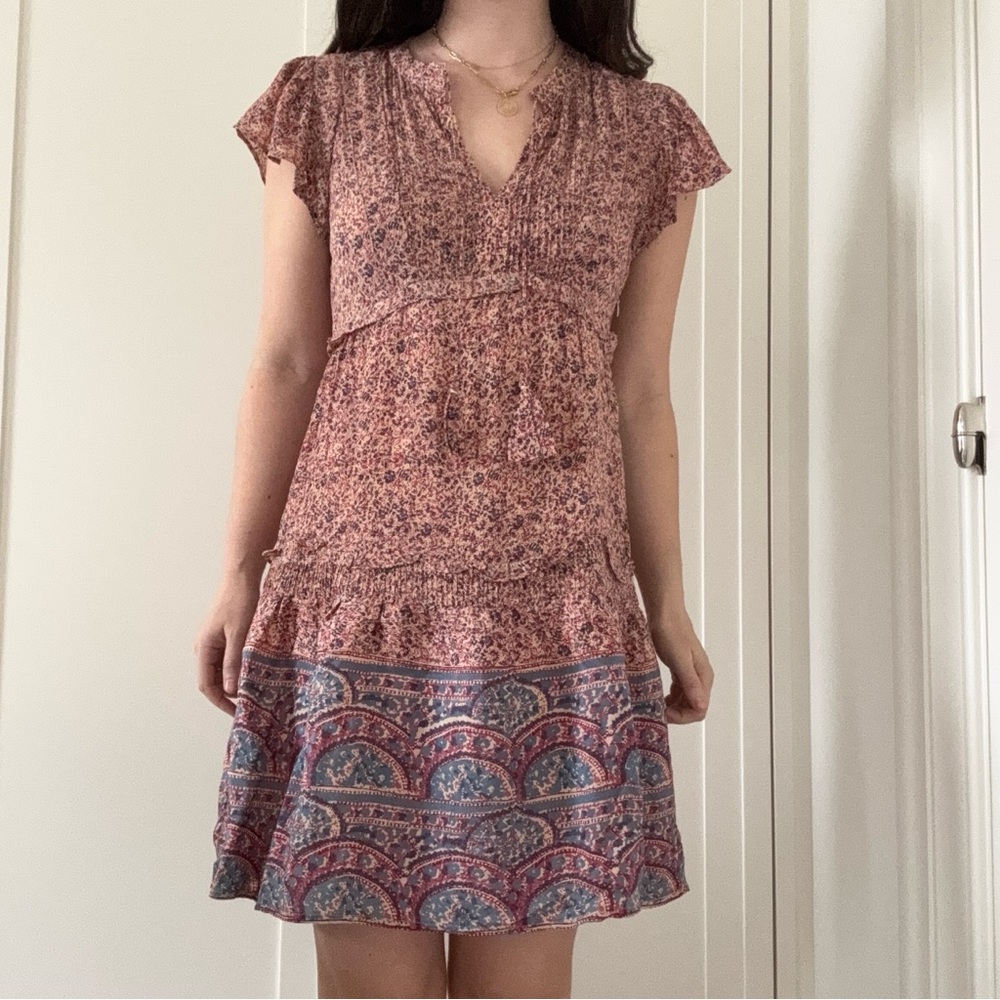 LINI Sadie Ruffled Pintuck Dress – Pink & Blue, Size S